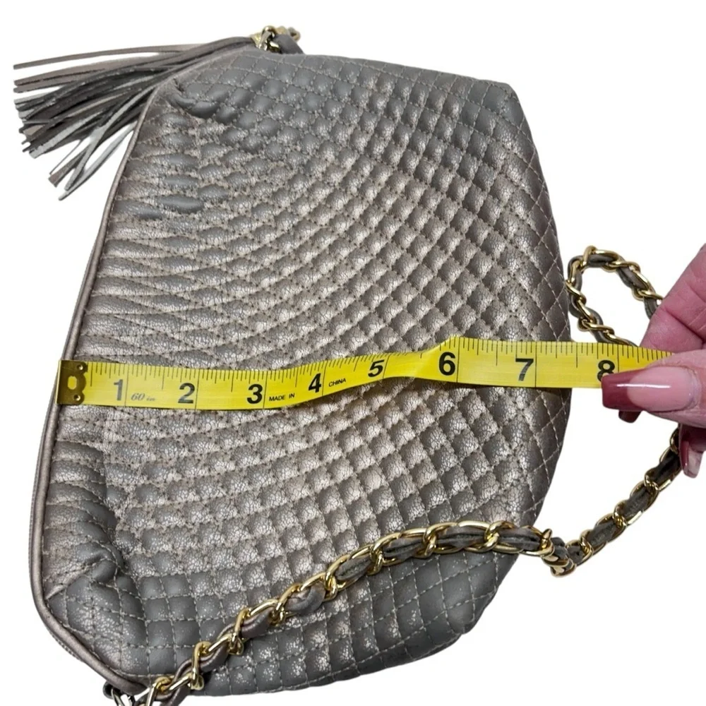 KOSCHI Women's Handbag PUrse Silver with Tassel and Chain Shoulder Strap